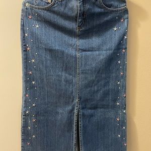 Ankle length mid cut denim skirt
